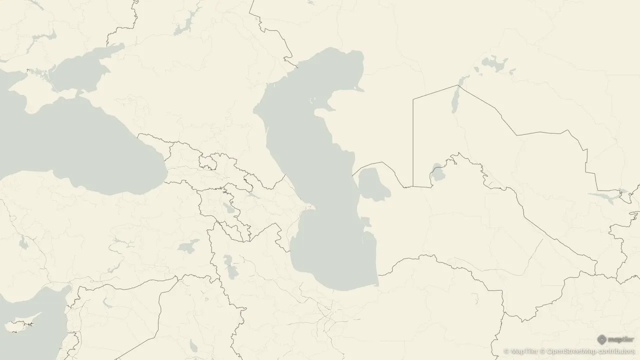 A finished frame over the Caspian Sea, with the small MapTiler and OpenStreetMap credit in the bottom right corner